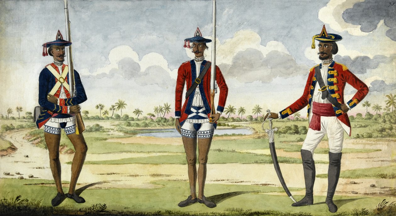 Bengálské armádní jednotky, kolem roku 1785 od English School