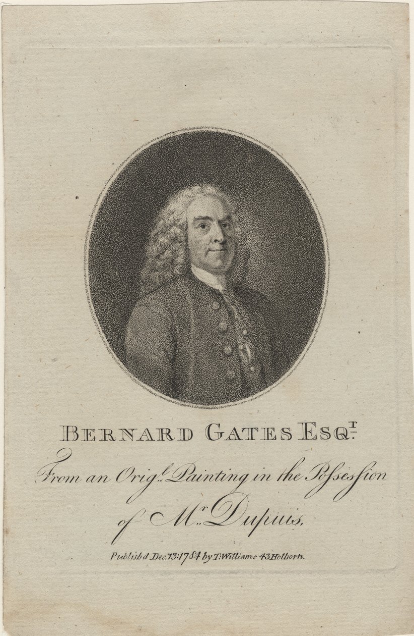 Bernard Gates, 1784 (tečkovaná rytina) od English School