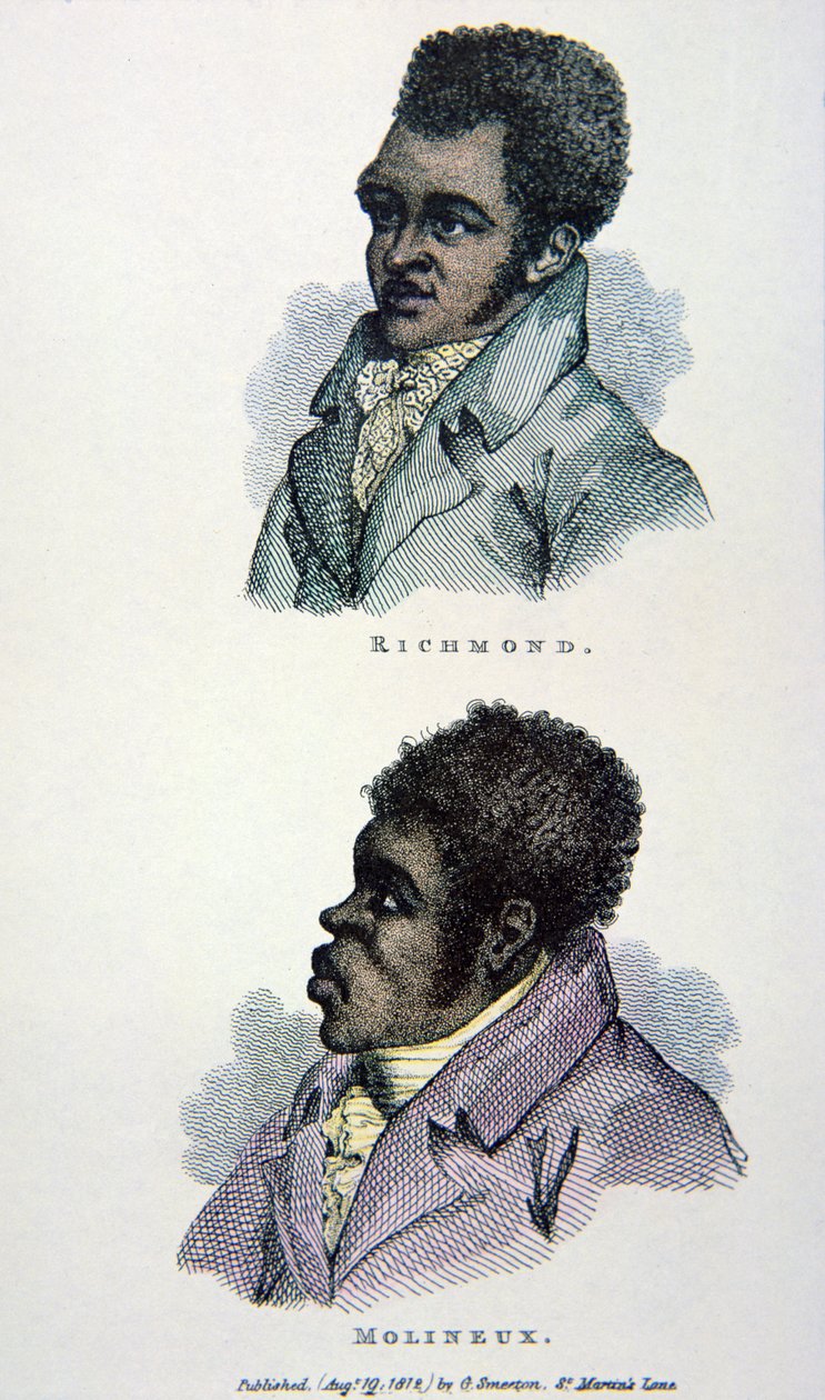 Bill Richmond a Tom Molineaux, tisk vydaný v roce 1812 (barevné lito) od English School