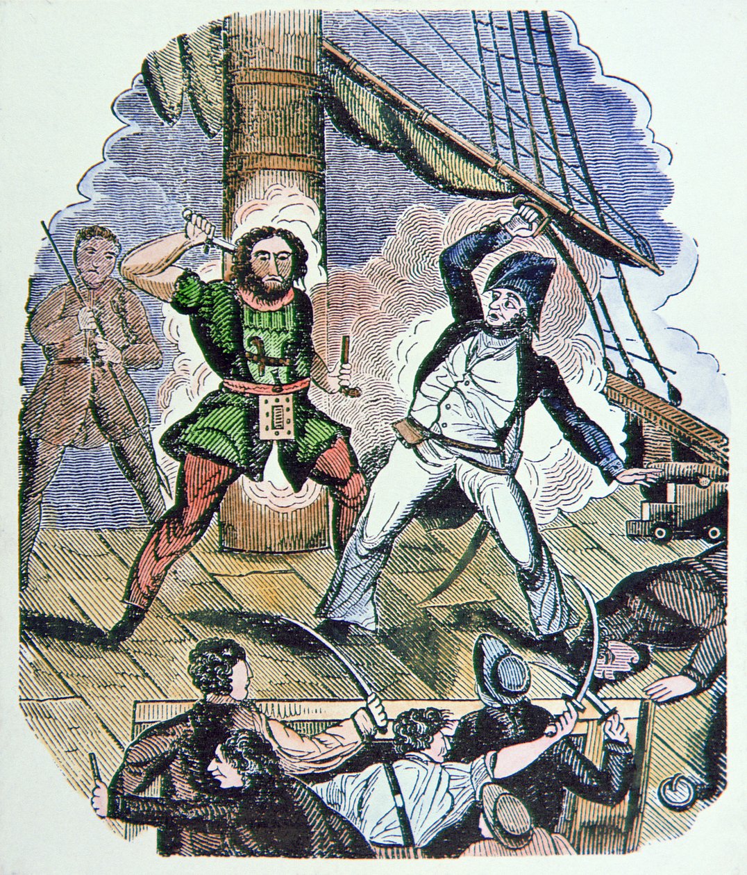 Černovousův poslední boj (barevná rytina) od English School
