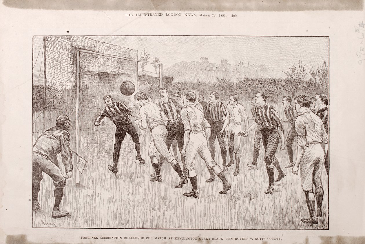 Blackburn Rovers vs. Nottingham County na Kennington Oval, z The Illustrated Sporting and Dramatic News, 23. března 1891 od English School