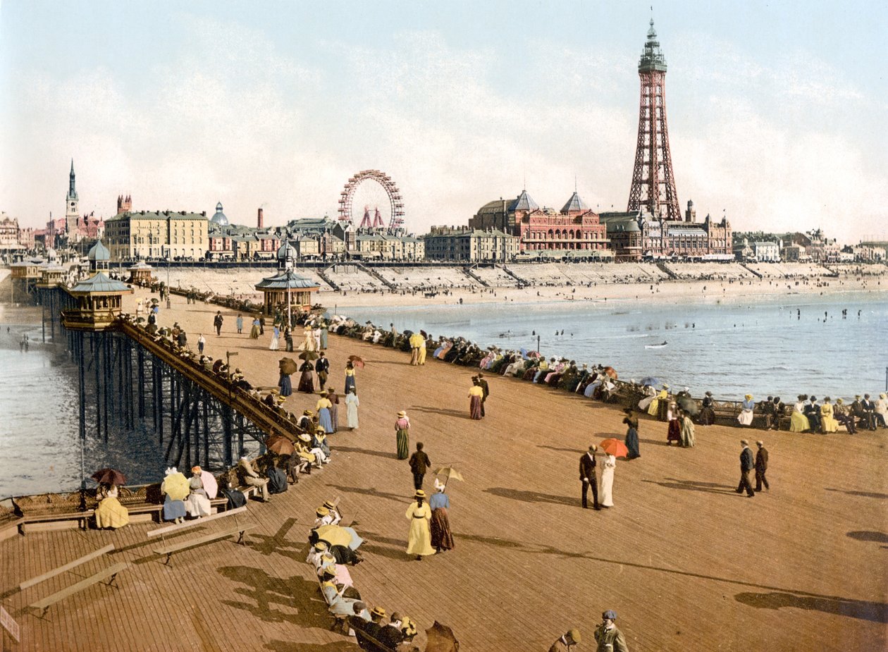 Blackpool z North Pier (ručně kolorovaná fotografie) od English School