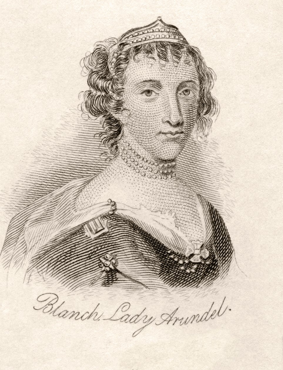 Blanche Somersetová, baronka Arundellová z Wardouru, z Crabbova historického slovníku, vydaného v roce 1825. od English School