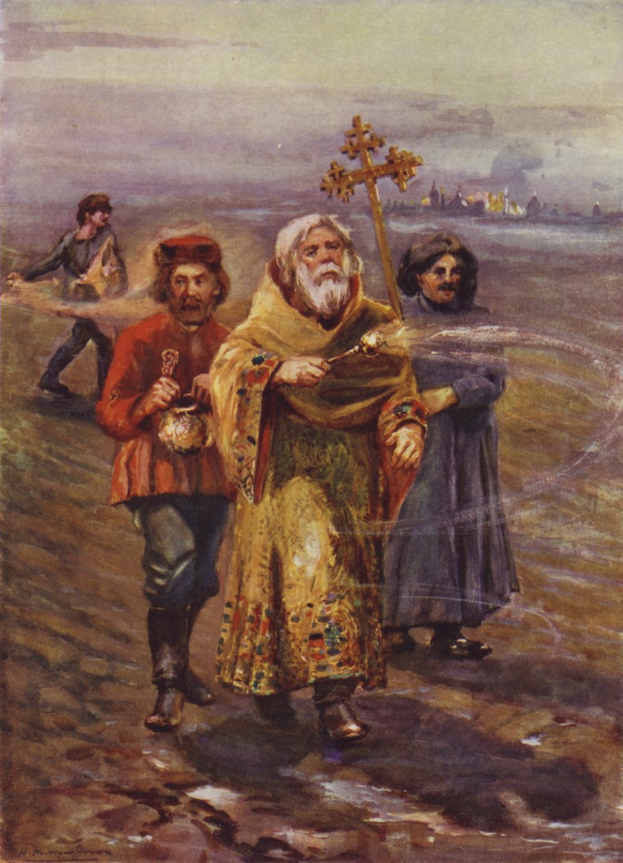 Žehnání půdě, Rusko (barevná litografie) od English School