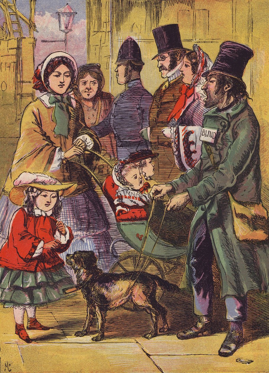 Slepý žebrák (barevná litografie) od English School