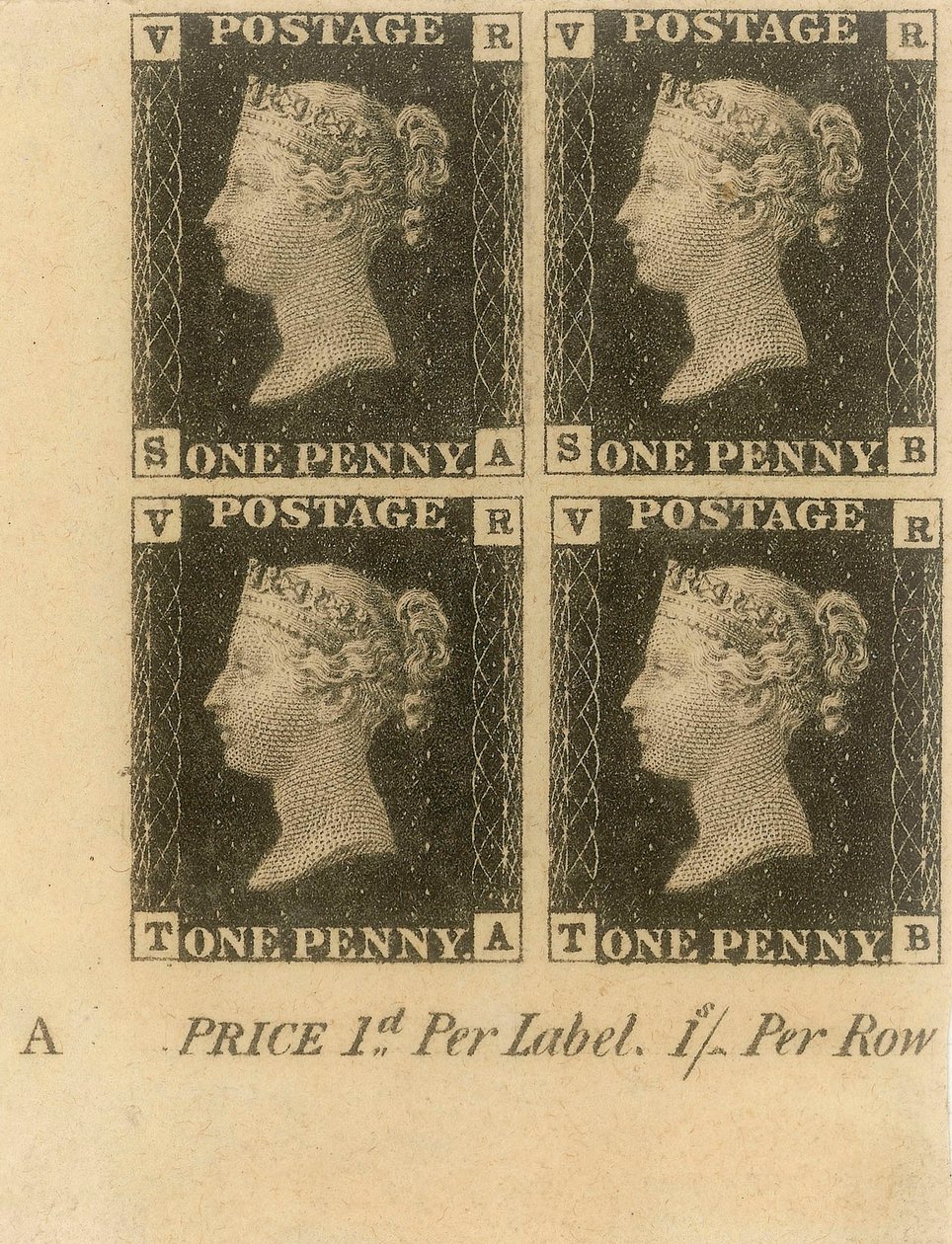 Známky Block of Penny Black, cca 1840 (poštovní známky) od English School