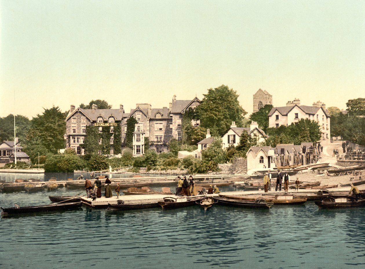 Přistání člunu, Bowness (ručně kolorovaná fotografie) od English School