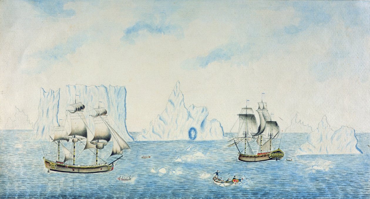 Boats Collecting Ice, c.1773 (wc na papíře) od English School
