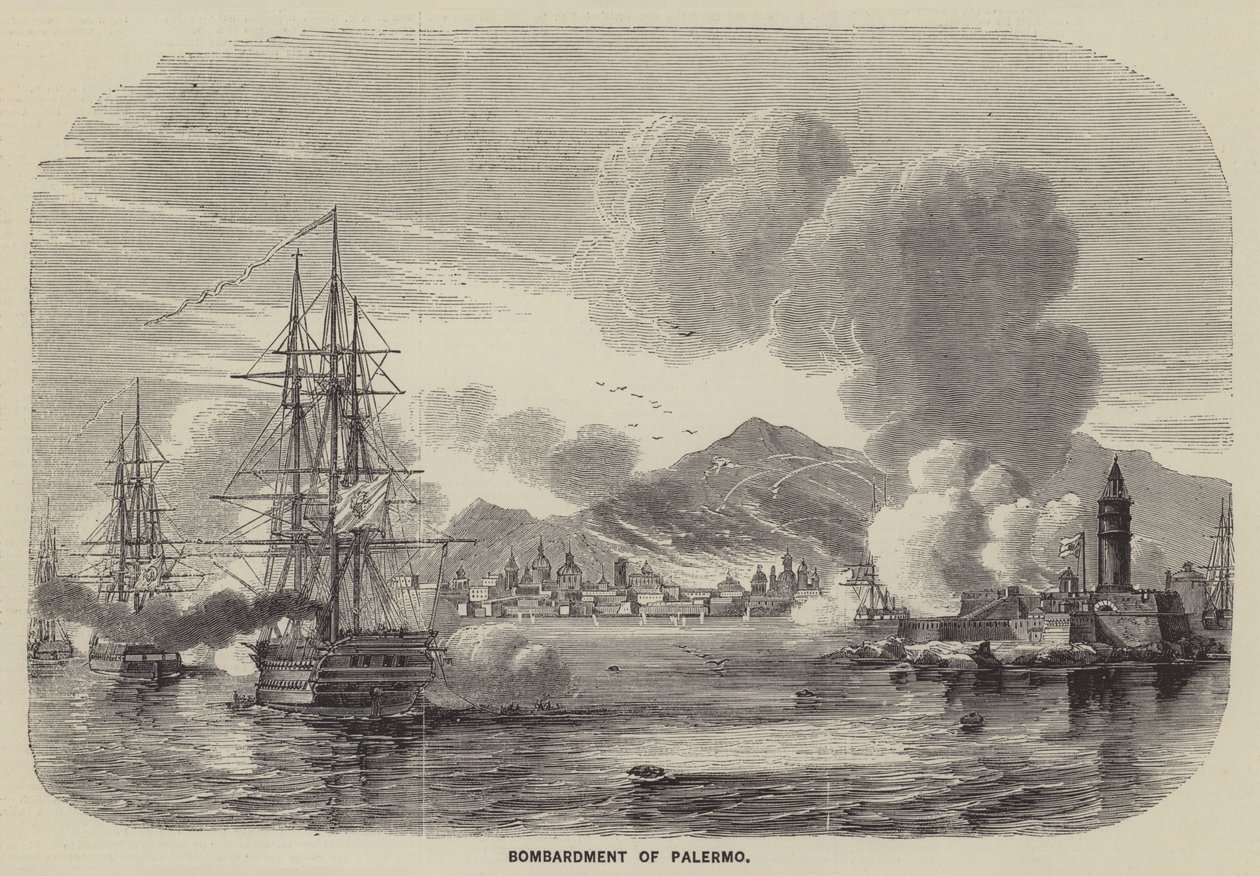 Bombardování Palerma (rytina) od English School