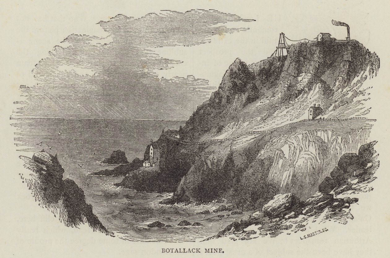Důl Botallack (rytina) od English School