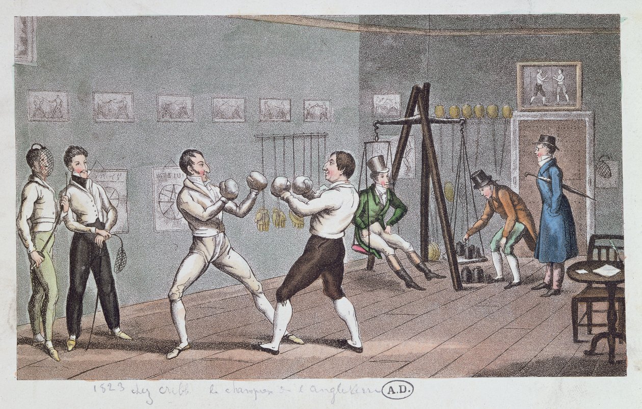 Box v Anglii, 1823 (barevná rytina) od English School
