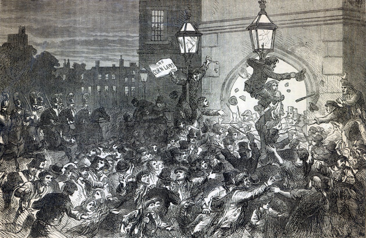 Bread Riot u vchodu do Dolní sněmovny v roce 1815 od English School