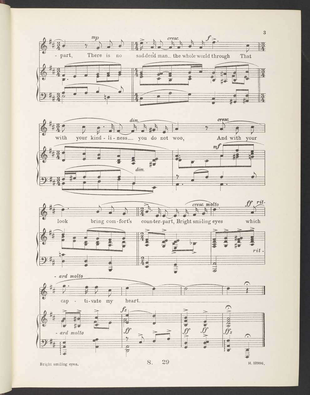 "Zářivě usmívající se oči." Rondeau (Song) Slova z francouzštiny Christine de Pisan od Gilberta Passa, Gilbert A. Alcock od English School