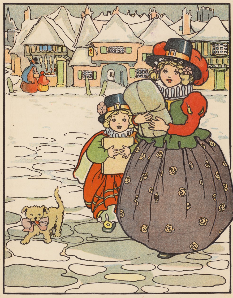 Přinášení vánočních dárků (barevná litografie) od English School