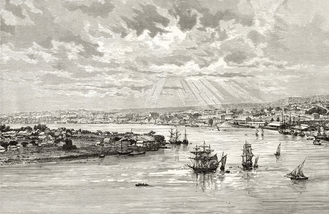 Brisbane Harbour, Austrálie, kolem roku 1880, z 