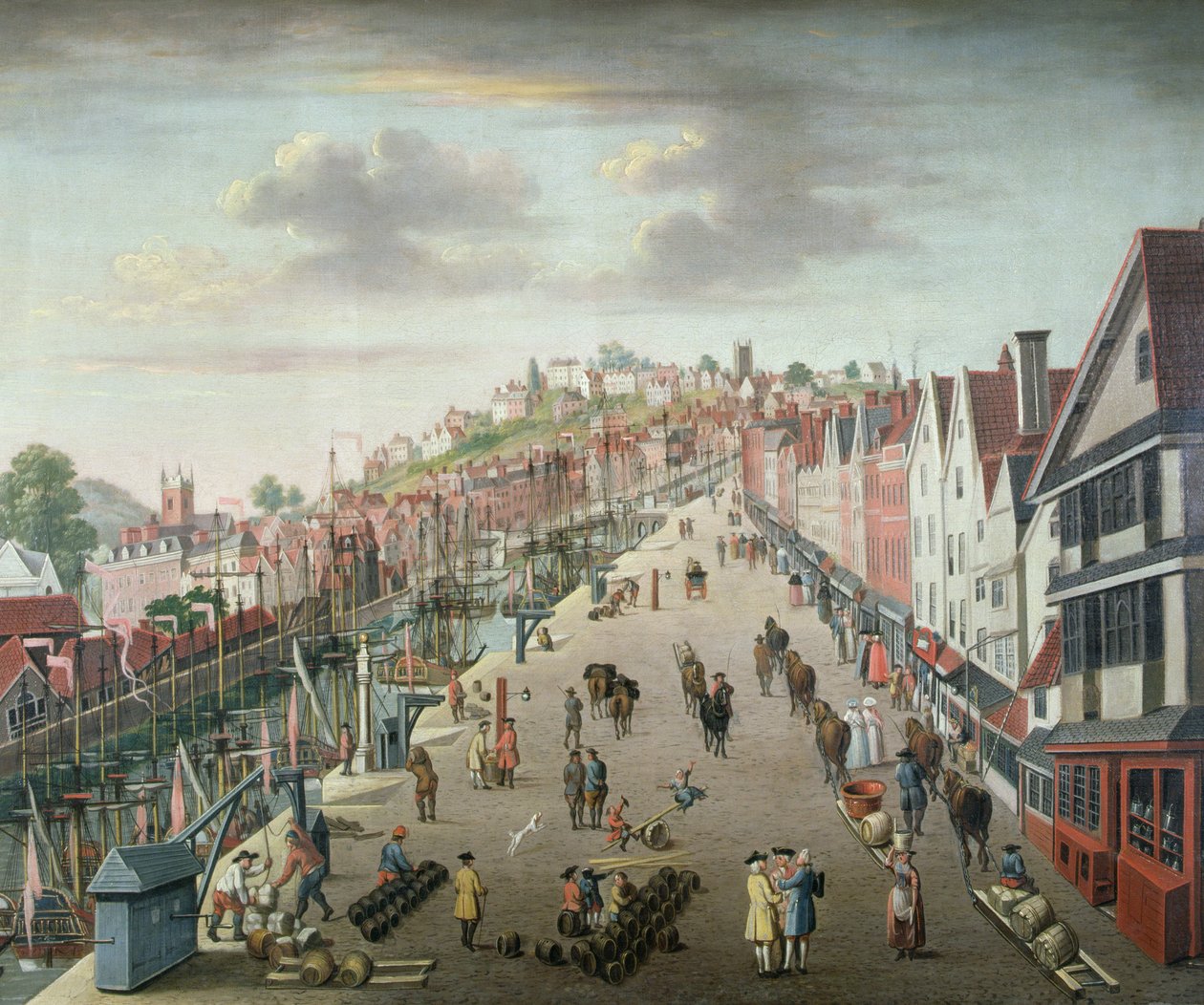 Bristol Docks and Quay, cca 1760 (olej na plátně) od English School