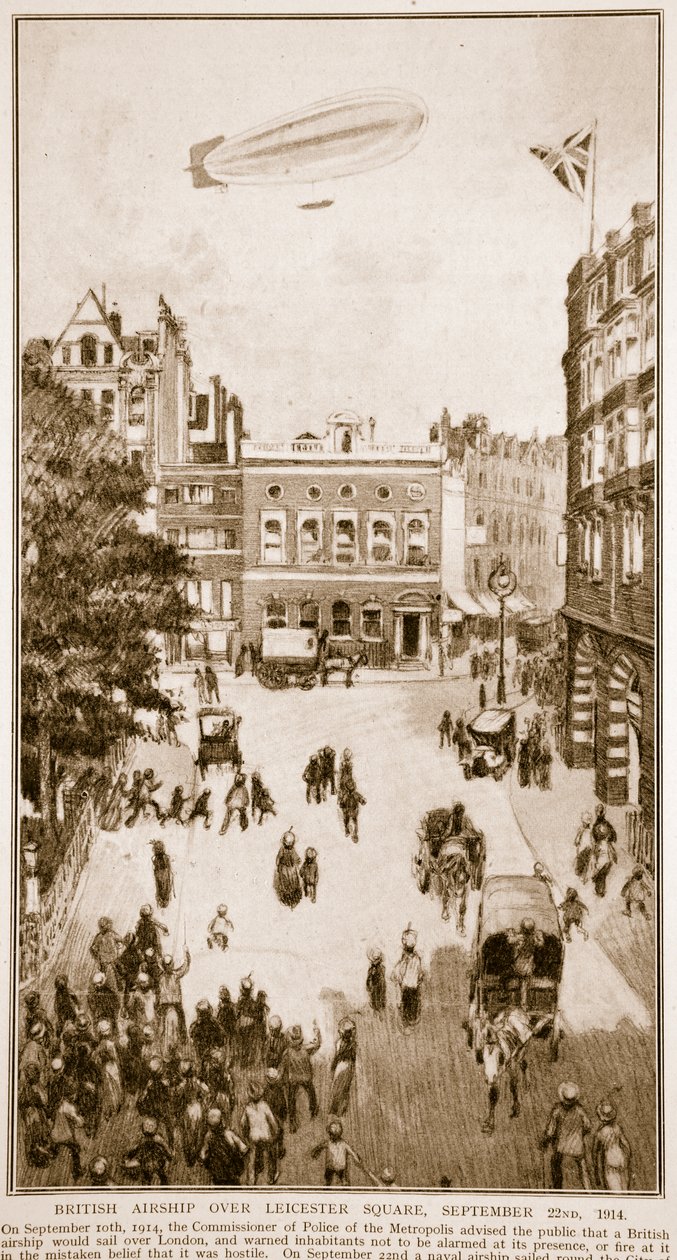 Britská vzducholoď nad Leicester Square, 22. září 1914, 1914-19 od English School