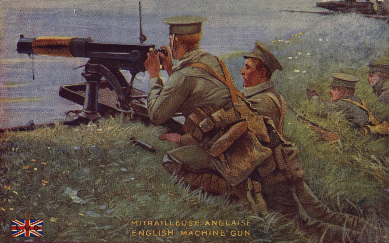 Britský kulomet, 1. světová válka (barevná litografie) od English School