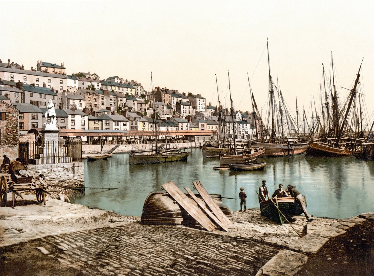 Brixham Harbour (ručně kolorovaná fotografie) od English School