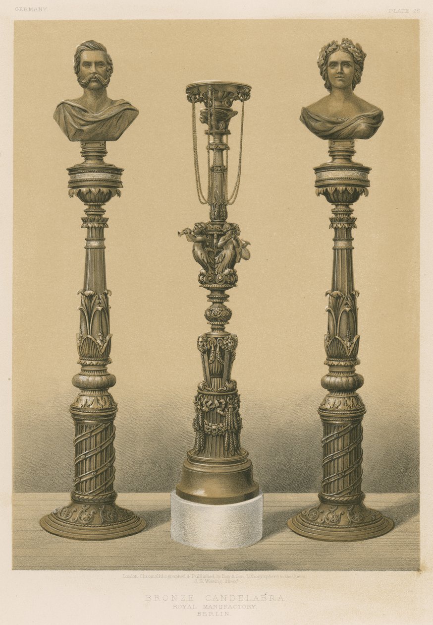 Bronzový svícen, Královská manufaktura, Berlín (chromolit) od English School