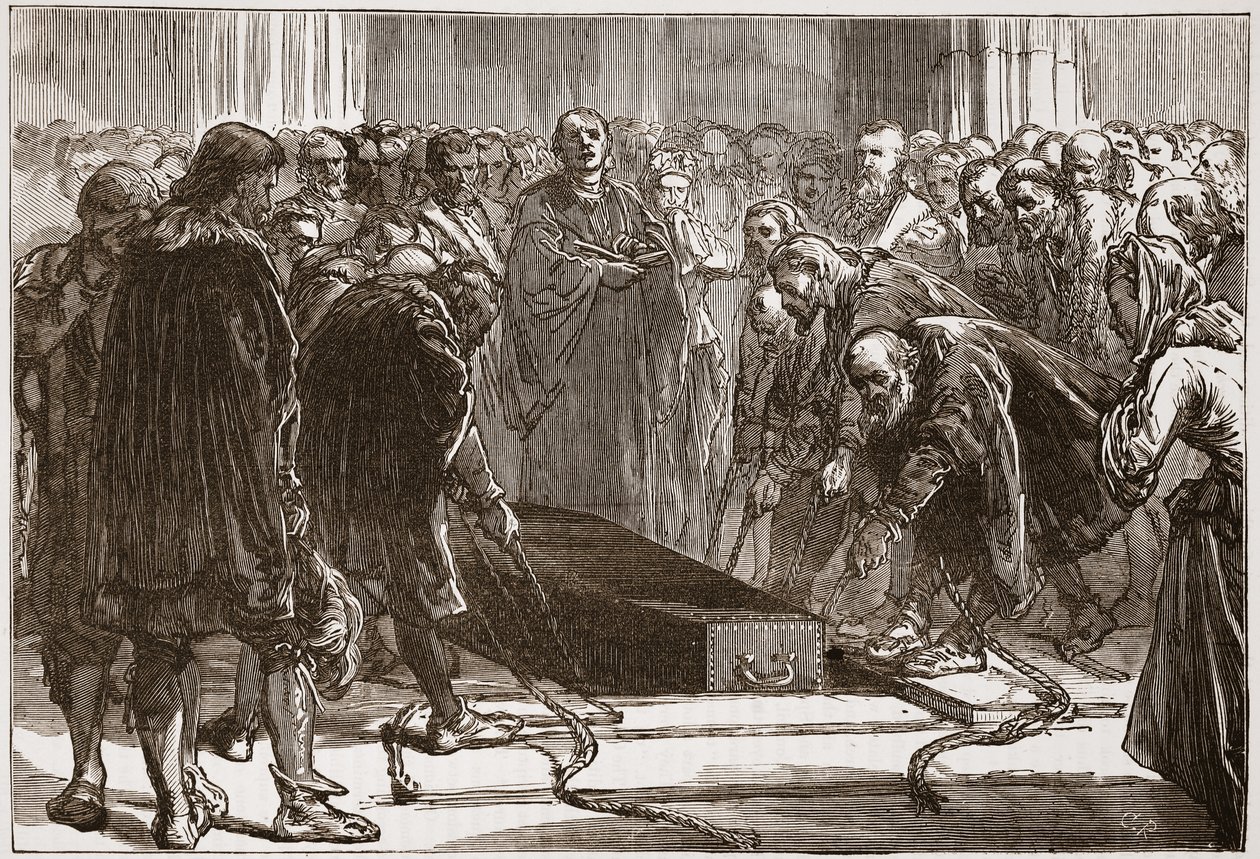 Pohřeb Luthera v Schloss-Kirk, Wittemberg, ilustrace z Dějin protestantismu od Jamese Aitkena Wylie (1808-1890), pub. 1878 od English School