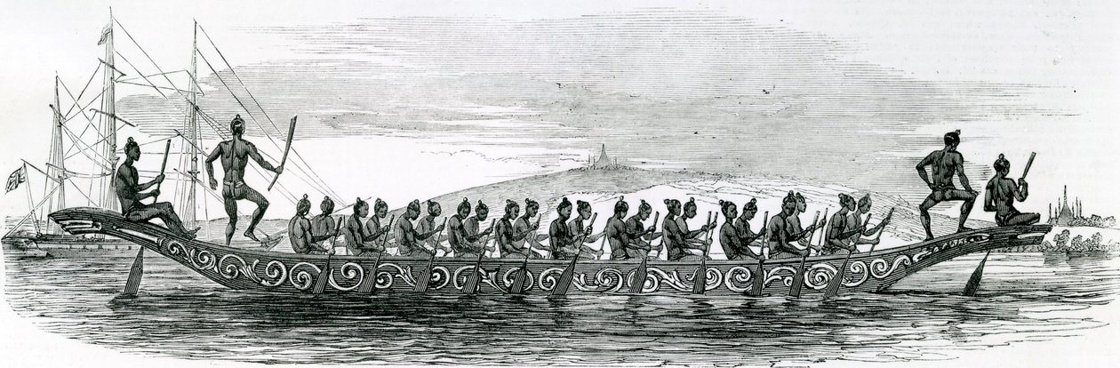 Barmská válečná loď, převzato z The London Illustrated News, 1852 od English School