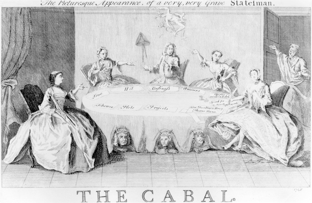 Cabal: Malebný vzhled velmi, velmi vážného státníka, kolem roku 1745 od English School