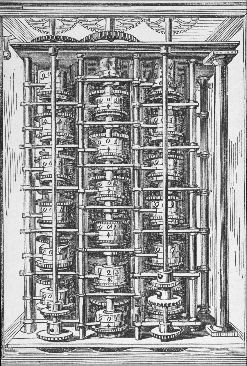 Calculating Machine známý jako Difference Engine z Cyclopaedia of Useful Arts & Manufactures, editoval Charles Tomlinson, kolem 80. let 19. století od English School