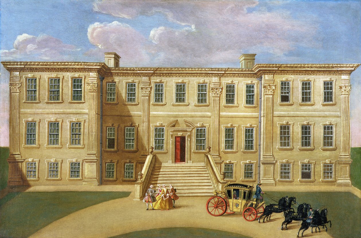 Calke Hall, Derbyshire, sídlo sira Henryho Harpura, Baronet, c.1734 od English School