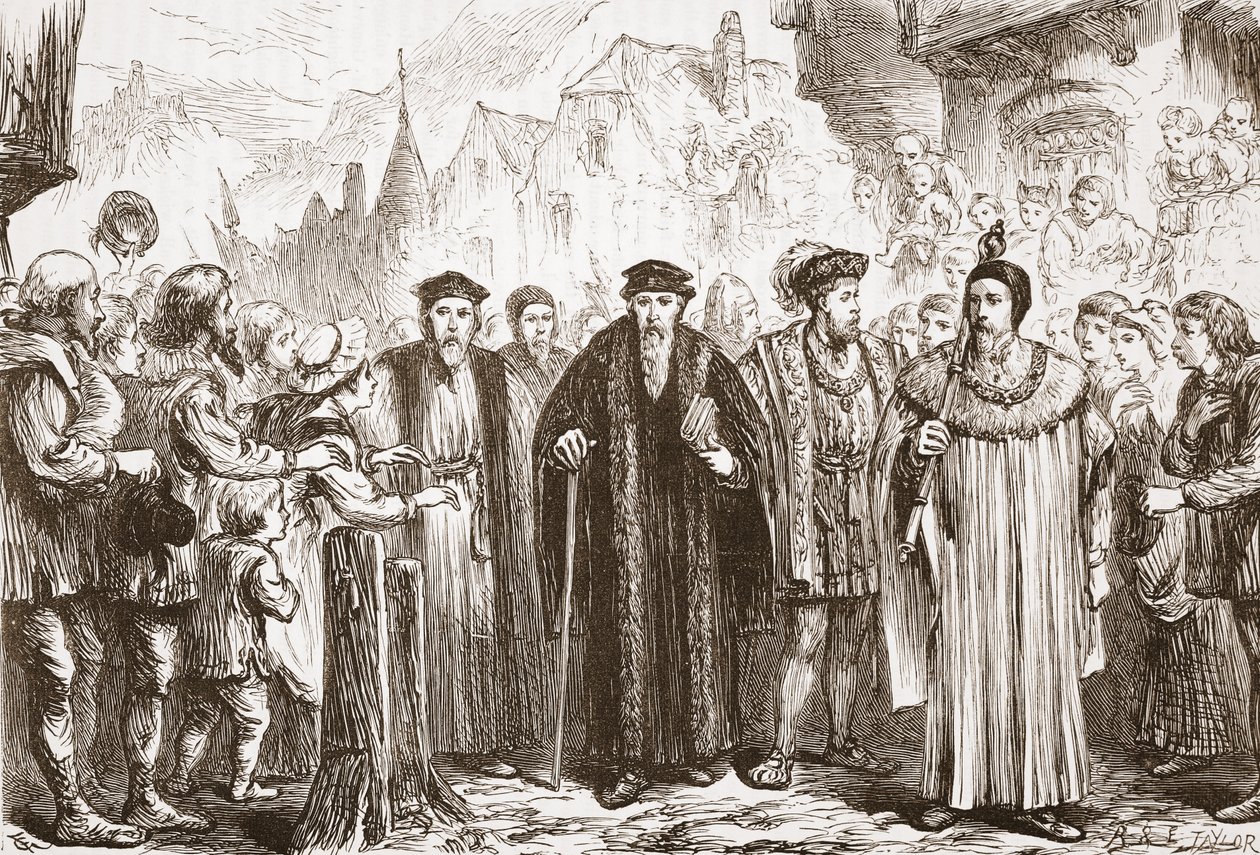 Calvin znovu vstupuje do Ženevy, ilustrace z Historie protestantismu od Jamese Aitkena Wylie (1808-1890), hospoda. 1878 od English School