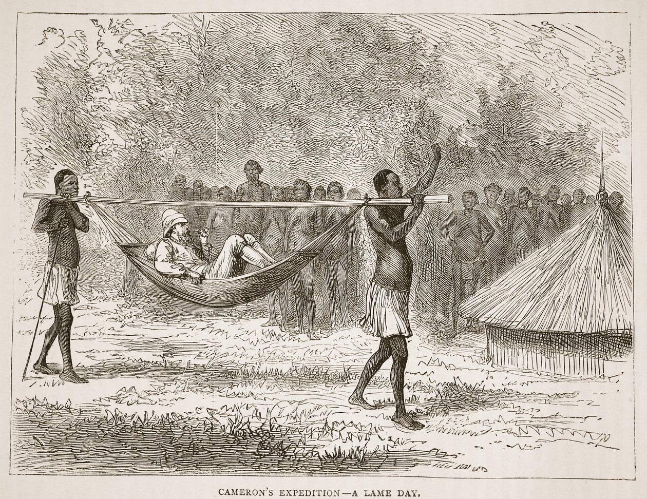 Expedice Camerons- a lame day, ilustrace z Obrazového vydání života a objevů Davida Livingstonea od J. Ewinga Richieho, pub. od A. Fullarton & Co., 1876 od English School