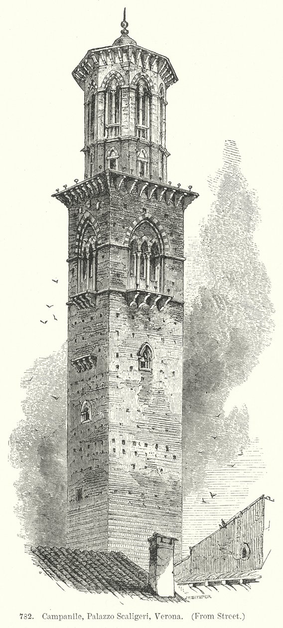 Kampanila, Palazzo Scaligeri, Verona (rytina) od English School
