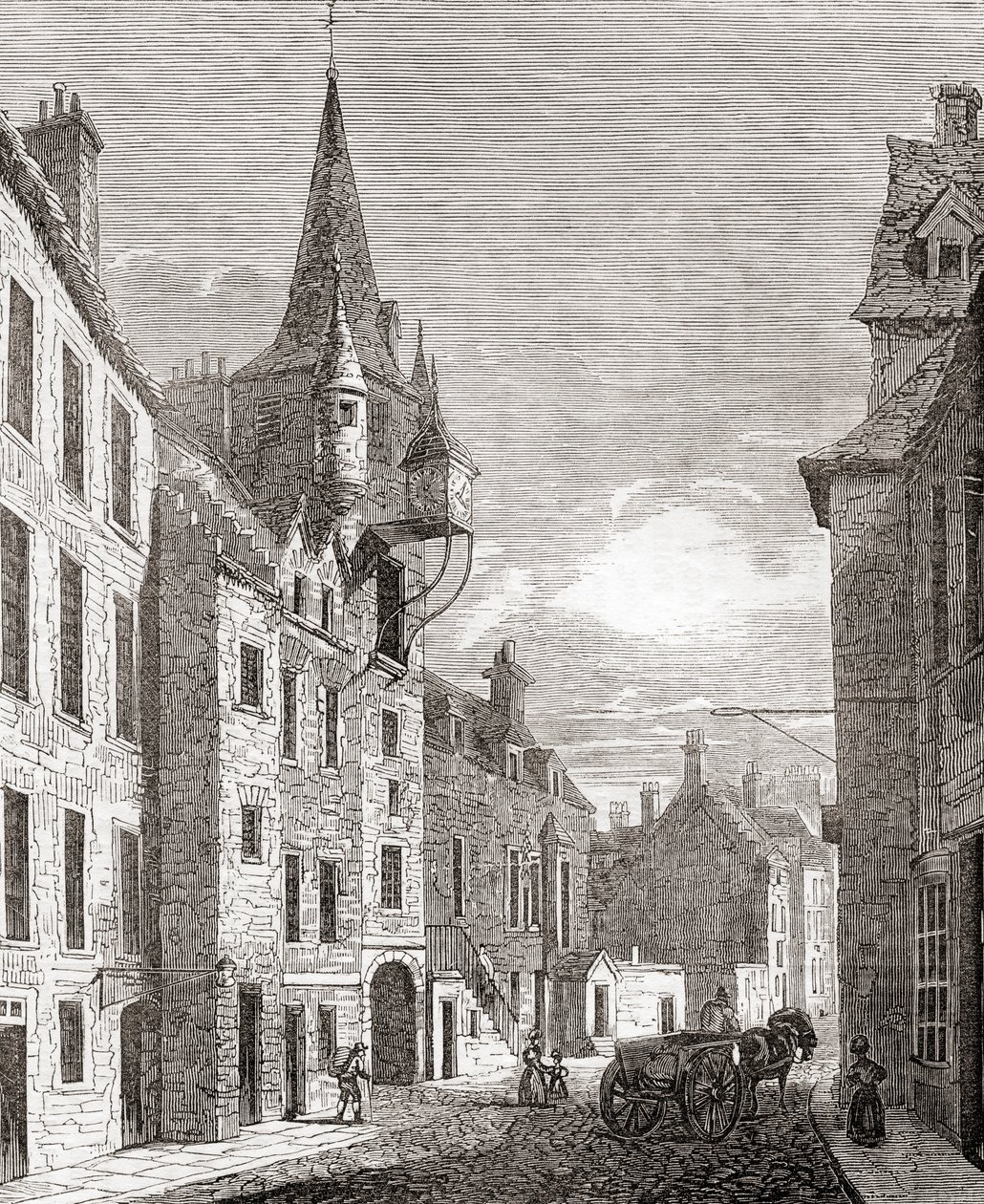 Canongate Jail, Edinburgh, Skotsko, ze staré Anglie: A Pictorial Museum, pub. 1847 od English School