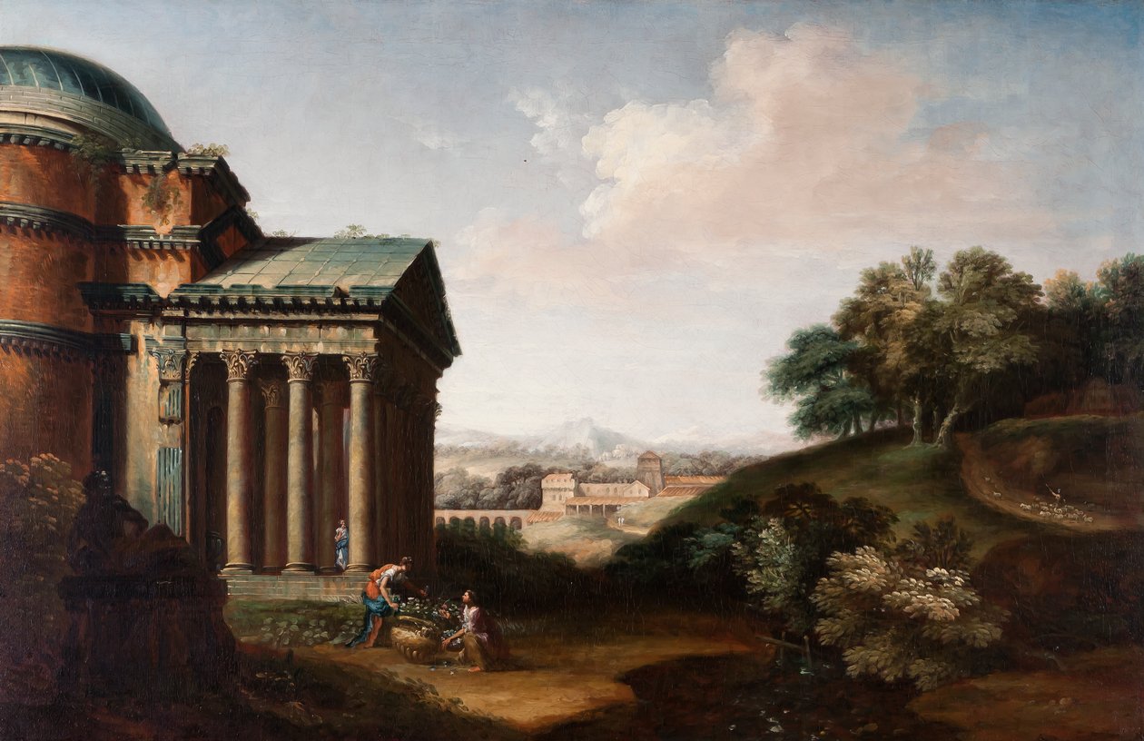 Capriccio pohled na Pantheon, postavy a akvadukt, c.1760 od English School
