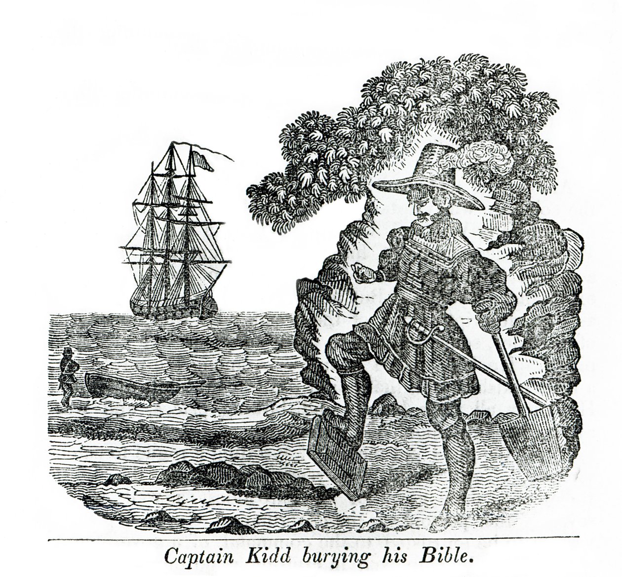 Kapitán Kidd pohřbívá Bibli, ilustrace z 