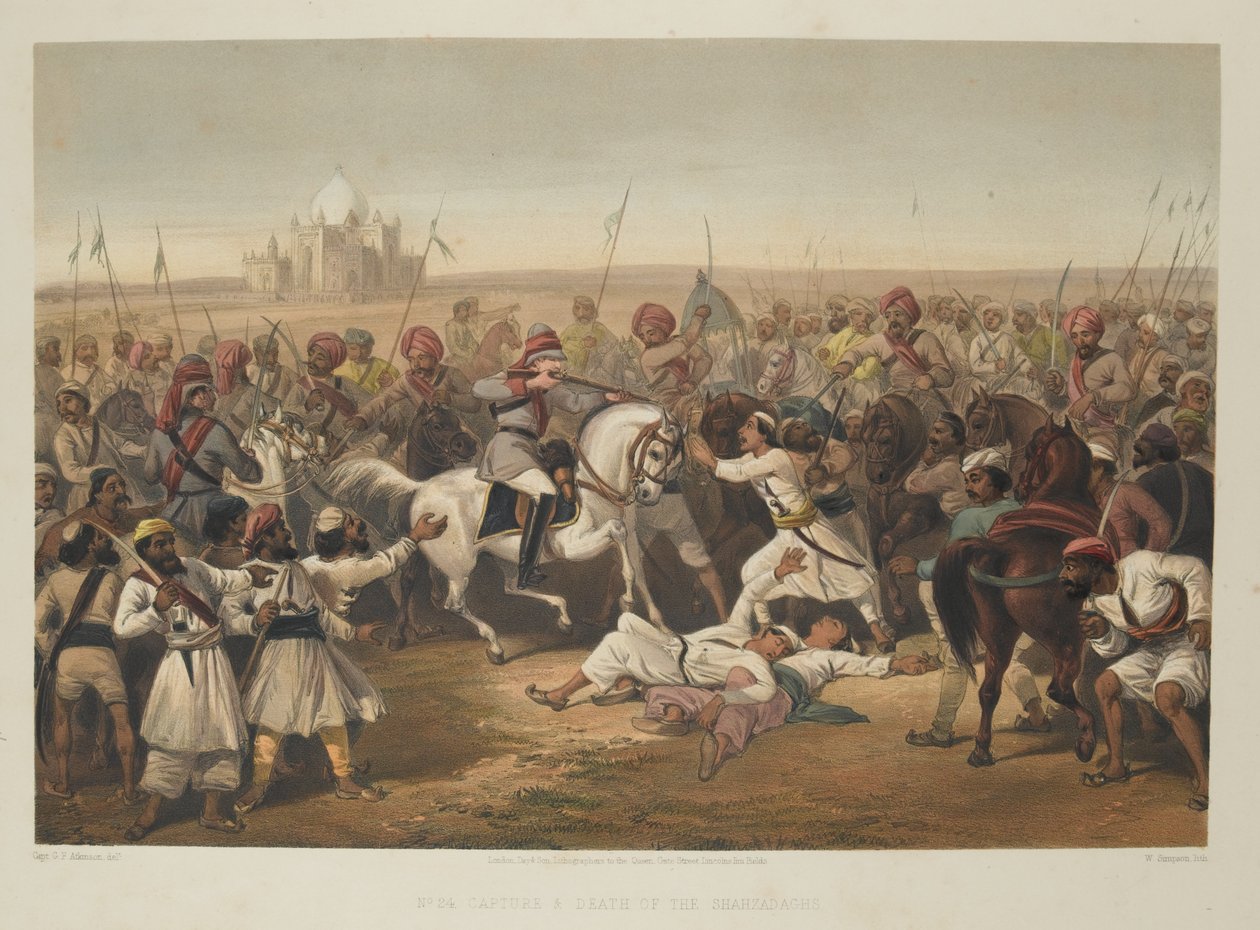 „Zajetí a smrt Shahzadaghů“, 1857 od English School