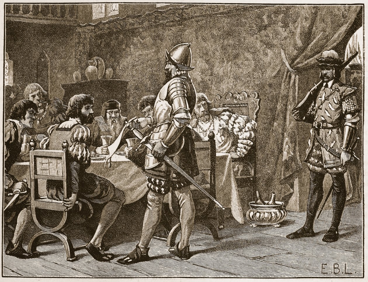 Zajetí FitzGeraldů, ilustrace z Cassells Illustrated History of England (sépiová fotografie) od English School