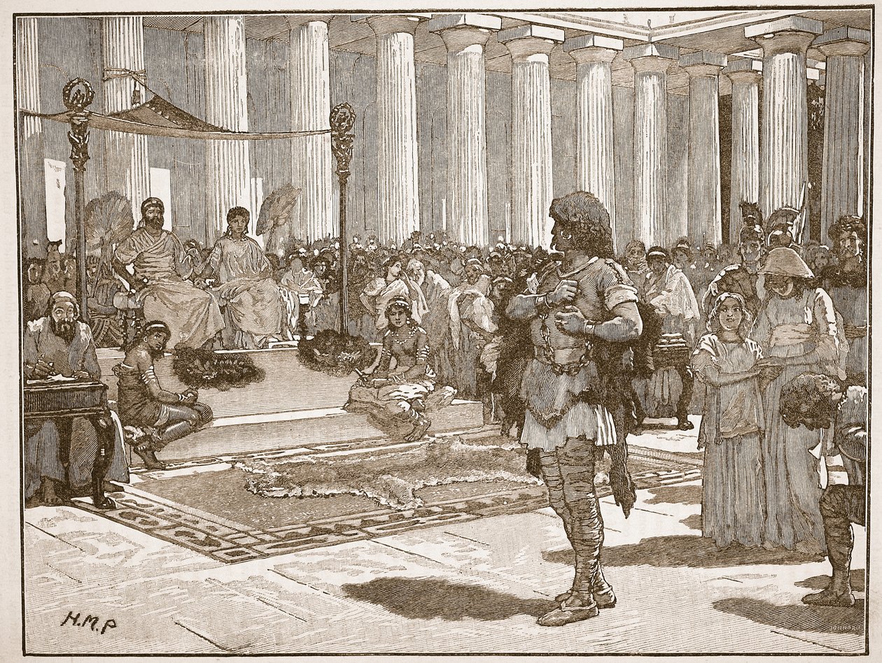Caractacus před Claudiem, ilustrace z Cassells Illustrated History of England (sépiová fotografie) od English School