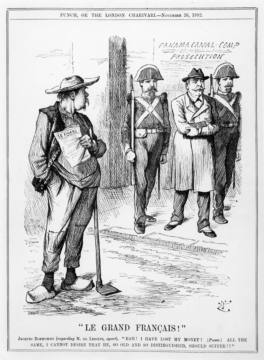 Karikatura vikomta Ferdinanda Marie de Lesseps (1805-94) z časopisu Punch, Londýn, 26. listopadu 1892 od English School