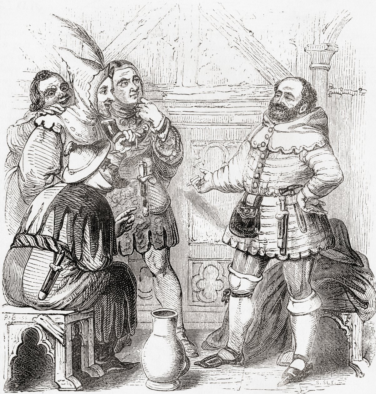 Tesař, galanterista, tkadlec, barvíř a výrobce gobelínů ze staré Anglie: , vyd.: A Pictorial Museum, pub. 1847 od English School