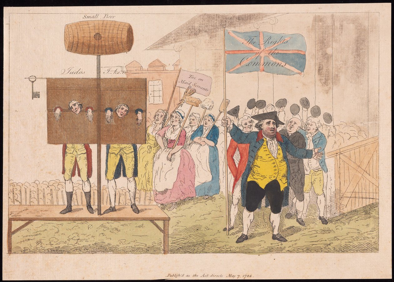 Cecil Wray v pranýři The Rights of the Commons, pub. 1784 (ručně kolorovaná rytina) od English School