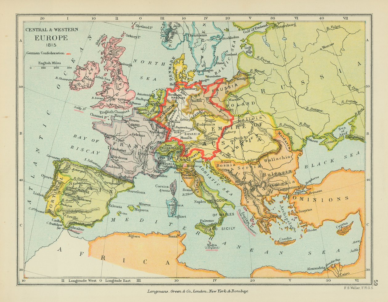 Střední a západní Evropa (barevná litografie) od English School