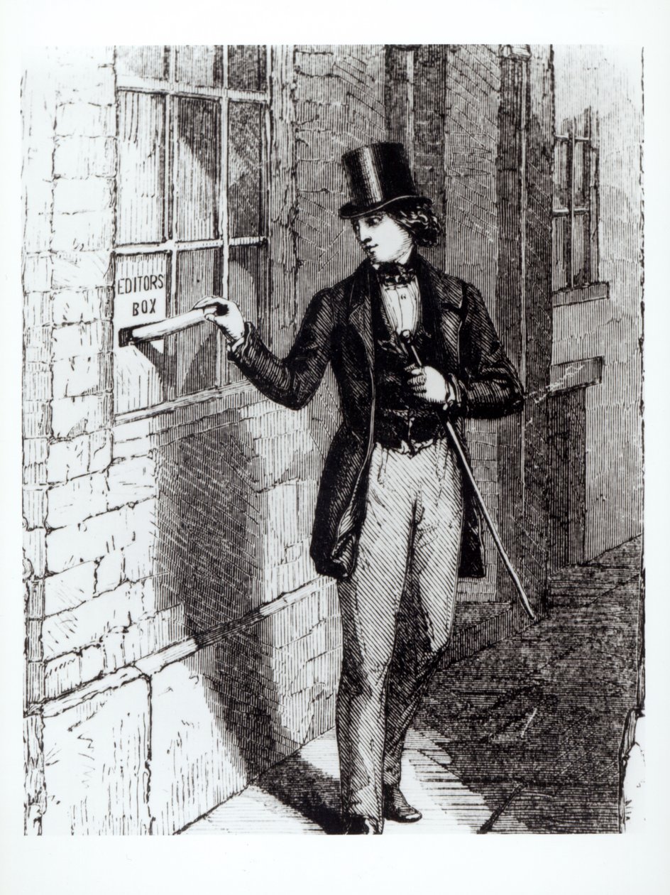 Charles Dickens (1812-70) předkládající své příběhy od English School