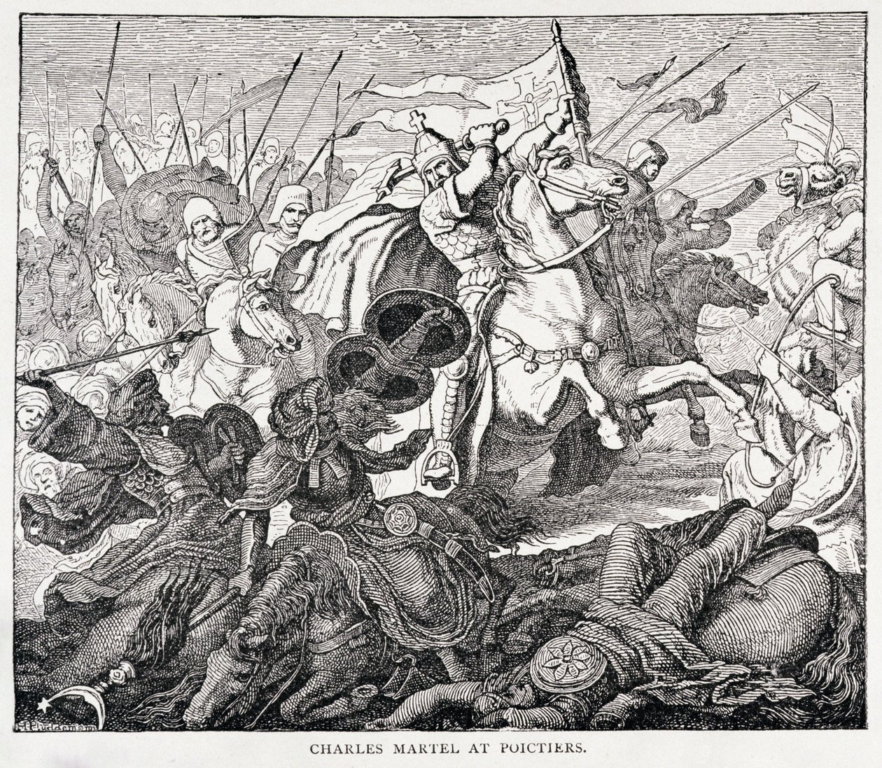 Charles Martel (c.688-741) v Poictiers, z Historie Francie, Emile de Bonnechose, vydal Ward, Lock and Co, Londýn od English School
