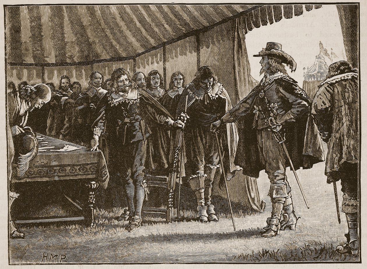 Karel a skotští komisaři, ilustrace z Cassells Illustrated History of England (sépiová fotografie) od English School