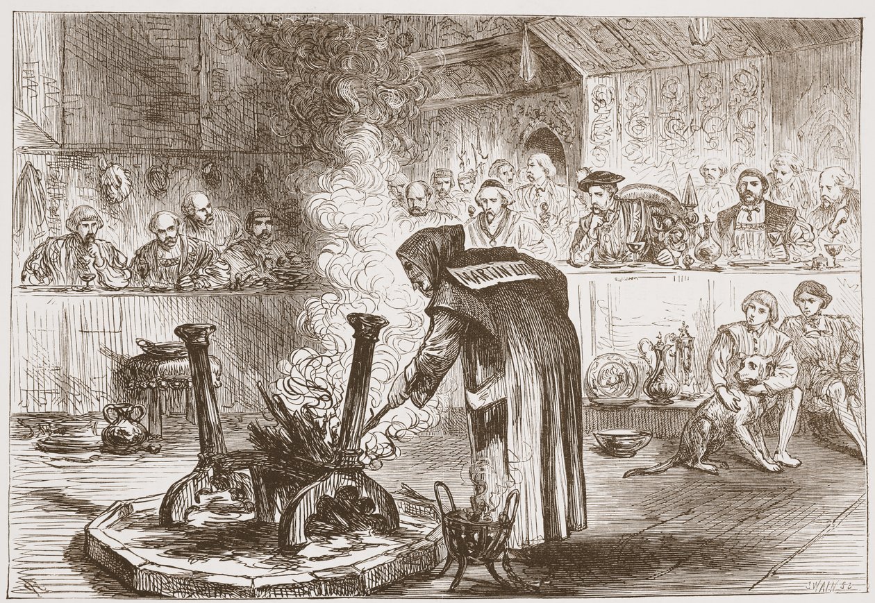 Charles vidí Hru masek, ilustrace z Historie protestantismu od Jamese Aitkena Wylie (1808-1890), hospoda. 1878 od English School