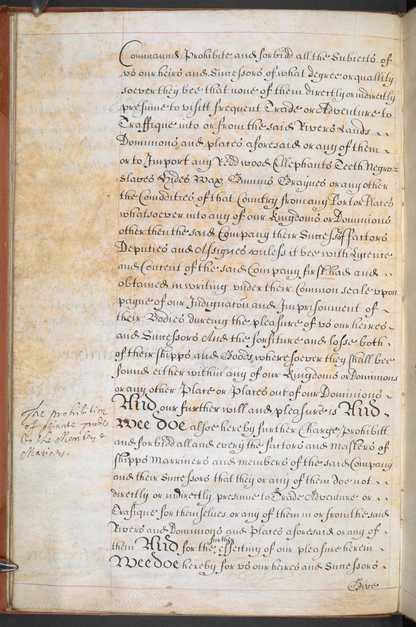 Listina udělená Společnosti anglických královských dobrodruhů obchodujících v Africe, Sloane MS 205, f.8v od English School