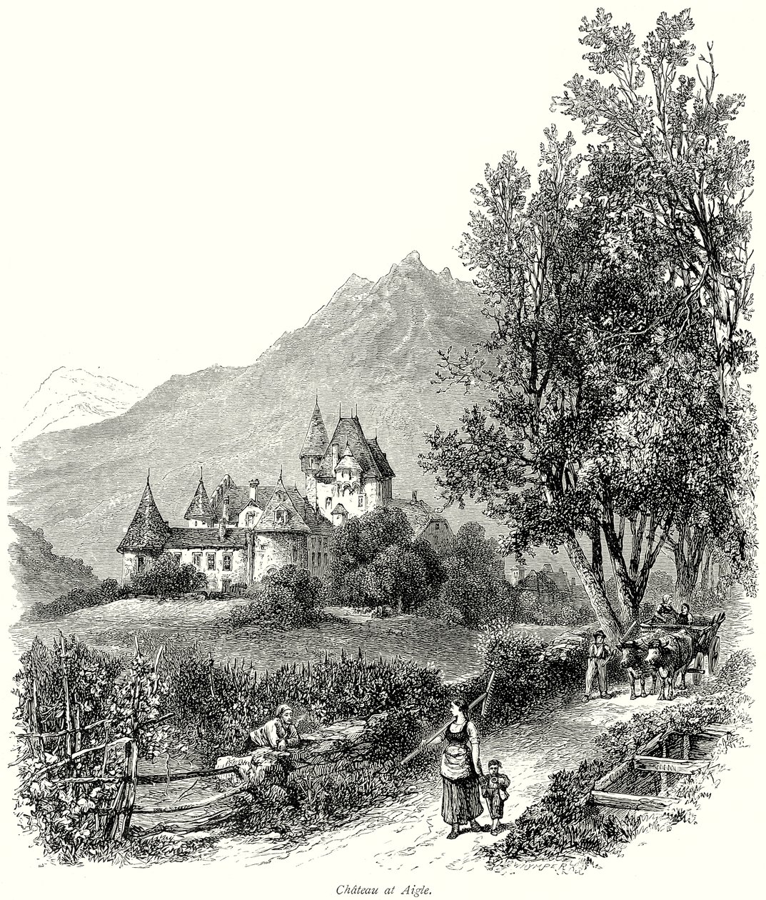 Zámek v Aigle (rytina) od English School