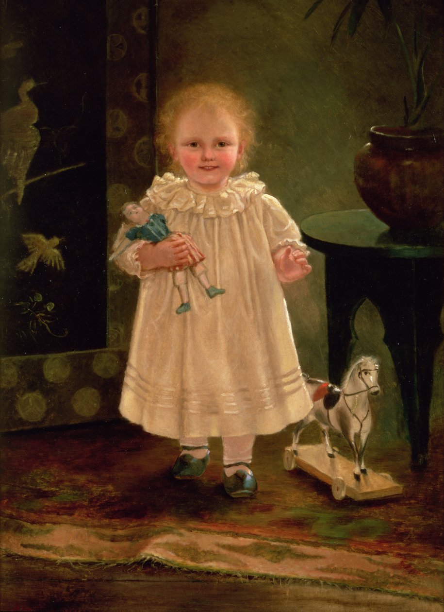 Dítě s panenkou a hračkou koně, kolem roku 1840 od English School