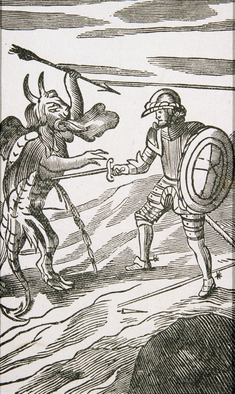 Christian a Apollyon, ze 13. vydání ‚Poutníkova pokroku‘ od Johna Bunyana, 1692 od English School